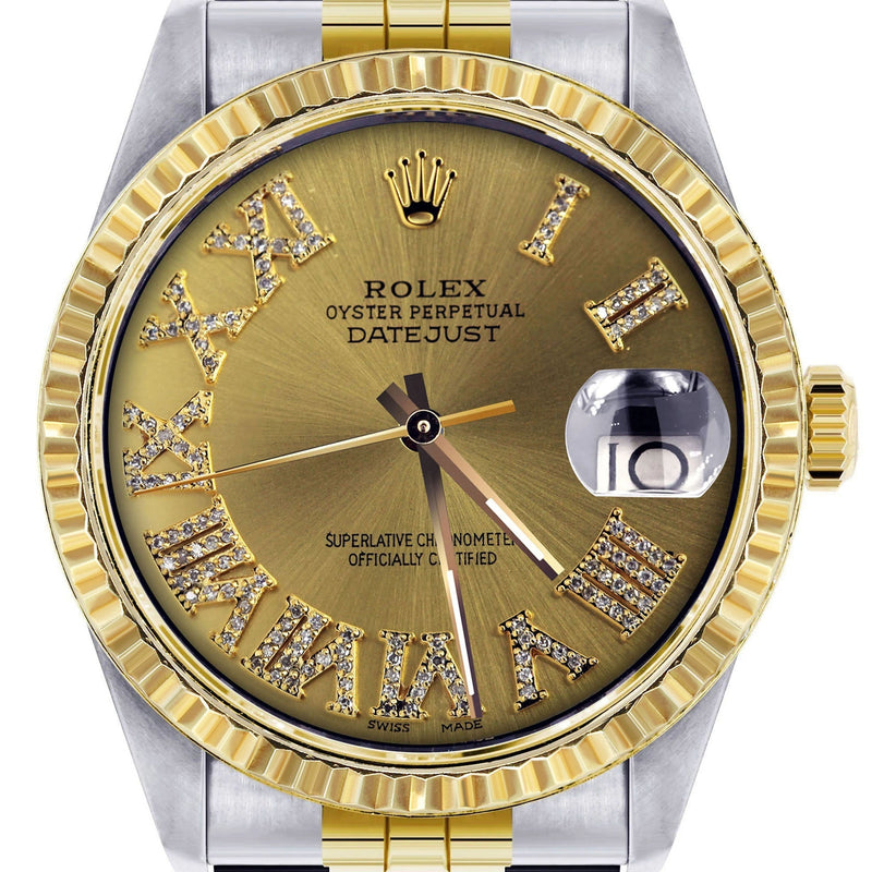 Womens Rolex Datejust Watch | 16233 | 36Mm | Gold Roman Numeral | Fluted Bezel | Jubilee Band