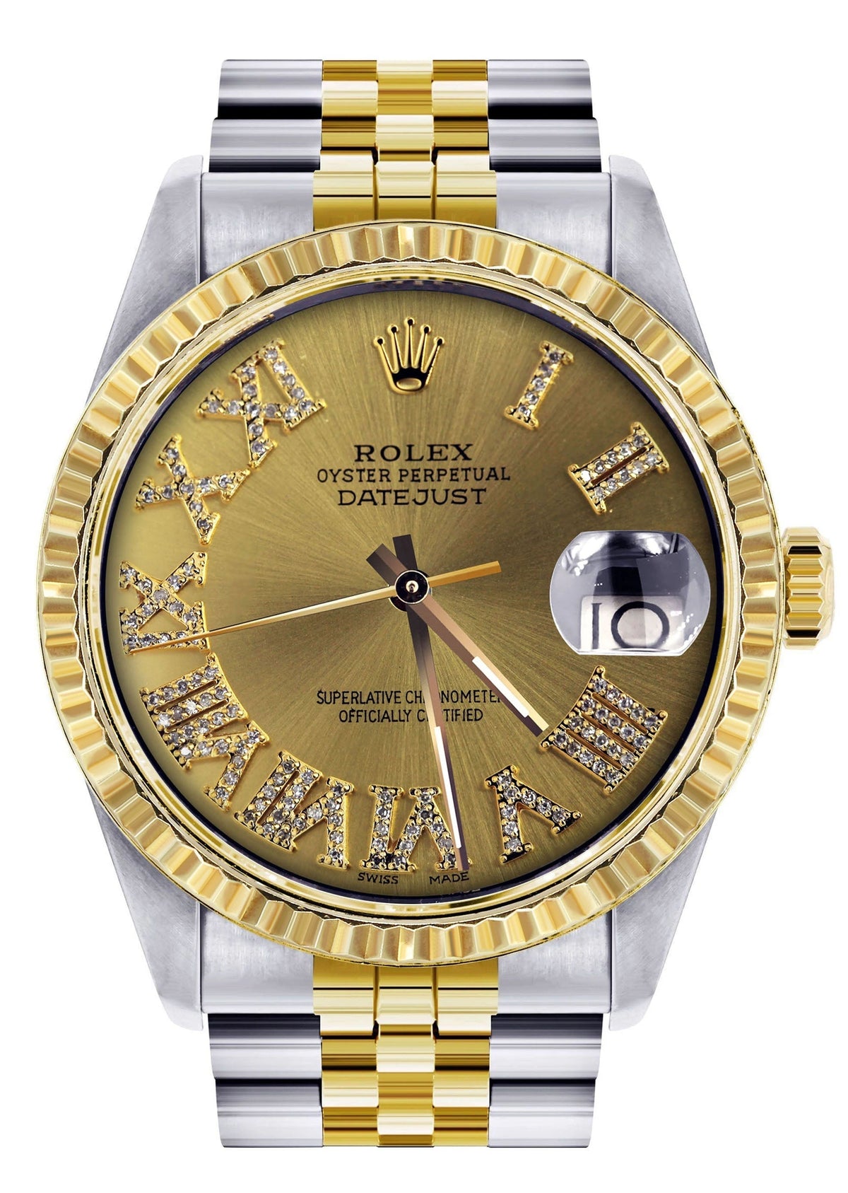 Womens Rolex Datejust Watch | 16233 | 36Mm | Gold Roman Numeral | Fluted Bezel | Jubilee Band