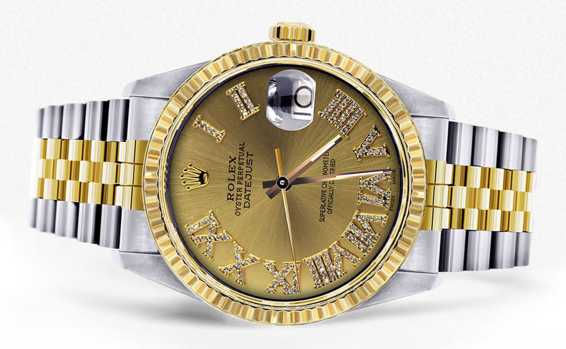 Womens Rolex Datejust Watch | 16233 | 36Mm | Gold Roman Numeral | Fluted Bezel | Jubilee Band