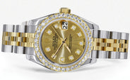 Womens Diamond Gold Hidden Clasp Rolex Watch | 1 Carat Bezel | 26Mm | Gold Metallic Dial | Jubilee Band | Model 179173