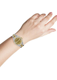 Womens Diamond Gold Hidden Clasp Rolex Watch | 1 Carat Bezel | 26Mm | Gold Metallic Dial | Jubilee Band | Model 179173