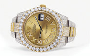 Diamond Iced Out Rolex Datejust 41 | 25 Carats Of Diamonds | Custom Gold Roman Numeral Diamond Dial | Two Tone | Oyster Band