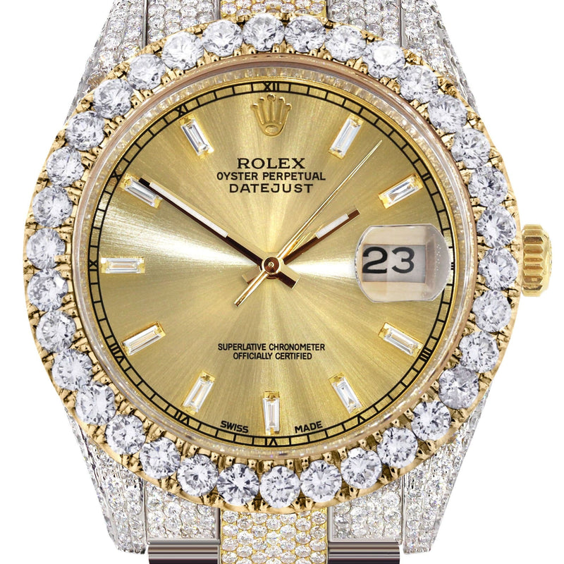 Diamond Iced Out Rolex Datejust 41 | 25 Carats Of Diamonds | Custom Gold Diamond Dial | Two Tone | Oyster Band