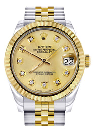 Diamond Gold Rolex Watch | 68273 | Fluted Bezel | 31MM | Gold Diamond Dial | Jubilee Band