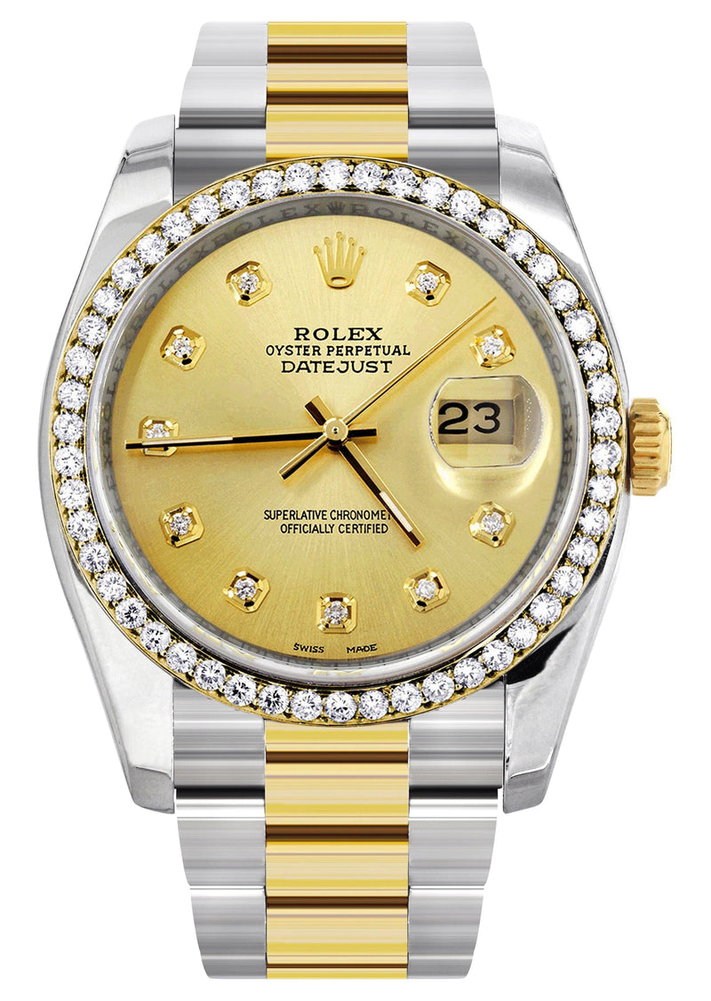 116233 | Diamond Gold Rolex Watch For Men | 36Mm | Gold Dial | Oyster Band