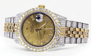 Iced Out Rolex Datejust 36 MM | Two Tone | 10 Carats of Diamonds | Gold Roman Diamond Dial