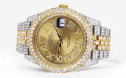 Diamond Iced Out Rolex Datejust 41 | 25 Carats Of Diamonds | Custom Gold Roman Numeral Diamond Dial | Two Tone | Two Row | Jubilee Band