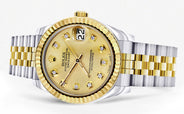 Diamond Gold Rolex Watch | 68273 | Fluted Bezel | 31MM | Gold Diamond Dial | Jubilee Band