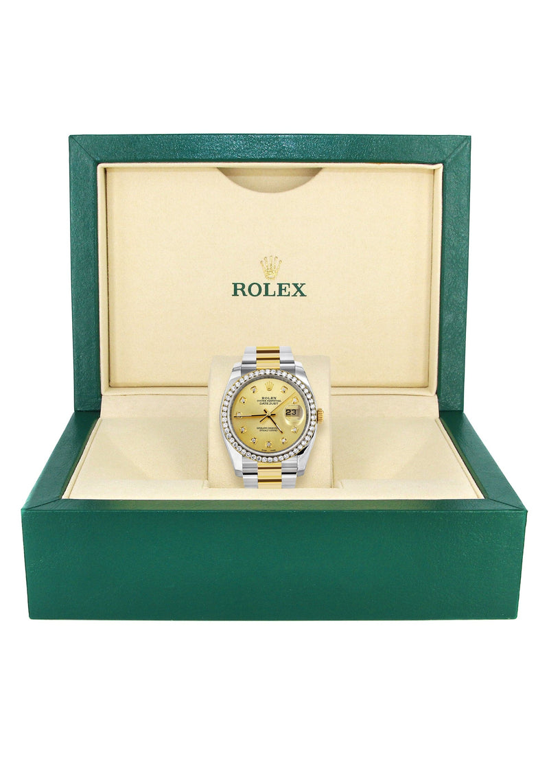 116233 | Diamond Gold Rolex Watch For Men | 36Mm | Gold Dial | Oyster Band