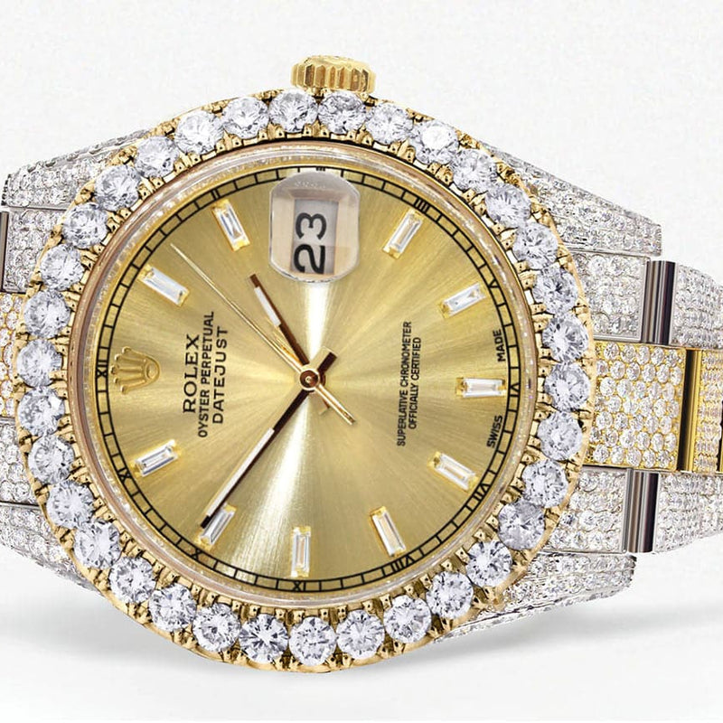 Diamond Iced Out Rolex Datejust 41 | 25 Carats Of Diamonds | Custom Gold Diamond Dial | Two Tone | Oyster Band