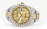 Diamond Iced Out Rolex Datejust 41 | 25 Carats Of Diamonds | Custom Gold Diamond Dial | Two Tone | Oyster Band
