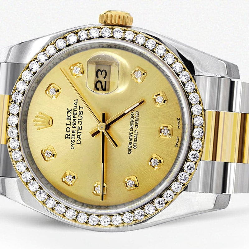 116233 | Diamond Gold Rolex Watch For Men | 36Mm | Gold Dial | Oyster Band