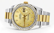 116233 | Diamond Gold Rolex Watch For Men | 36Mm | Gold Dial | Oyster Band