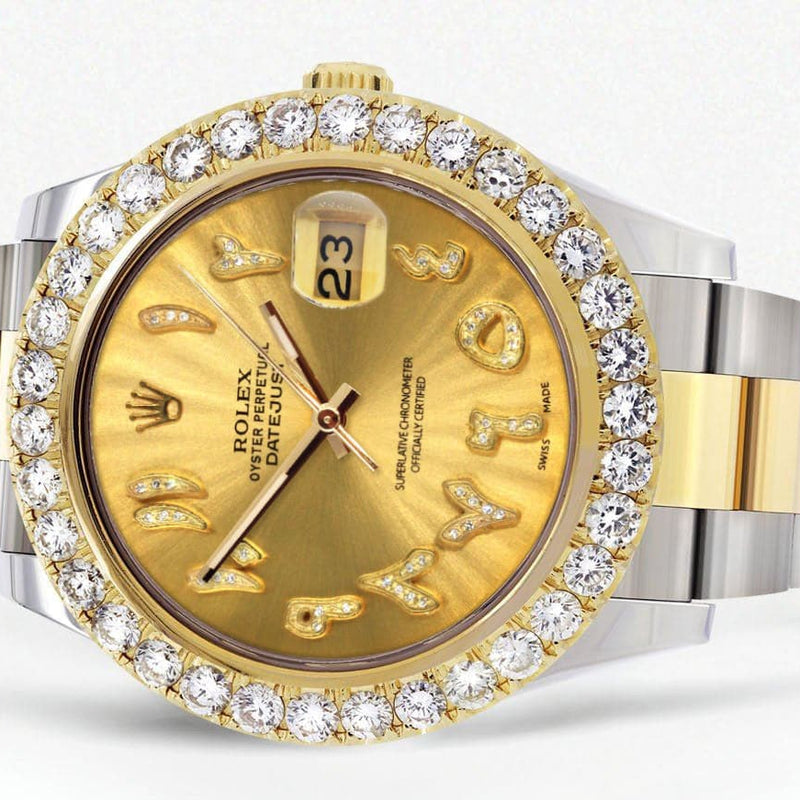 Rolex Datejust II Watch | 41 MM | 18K Yellow Gold & Stainless Steel | Custom Gold Arabic Dial | Oyster Band