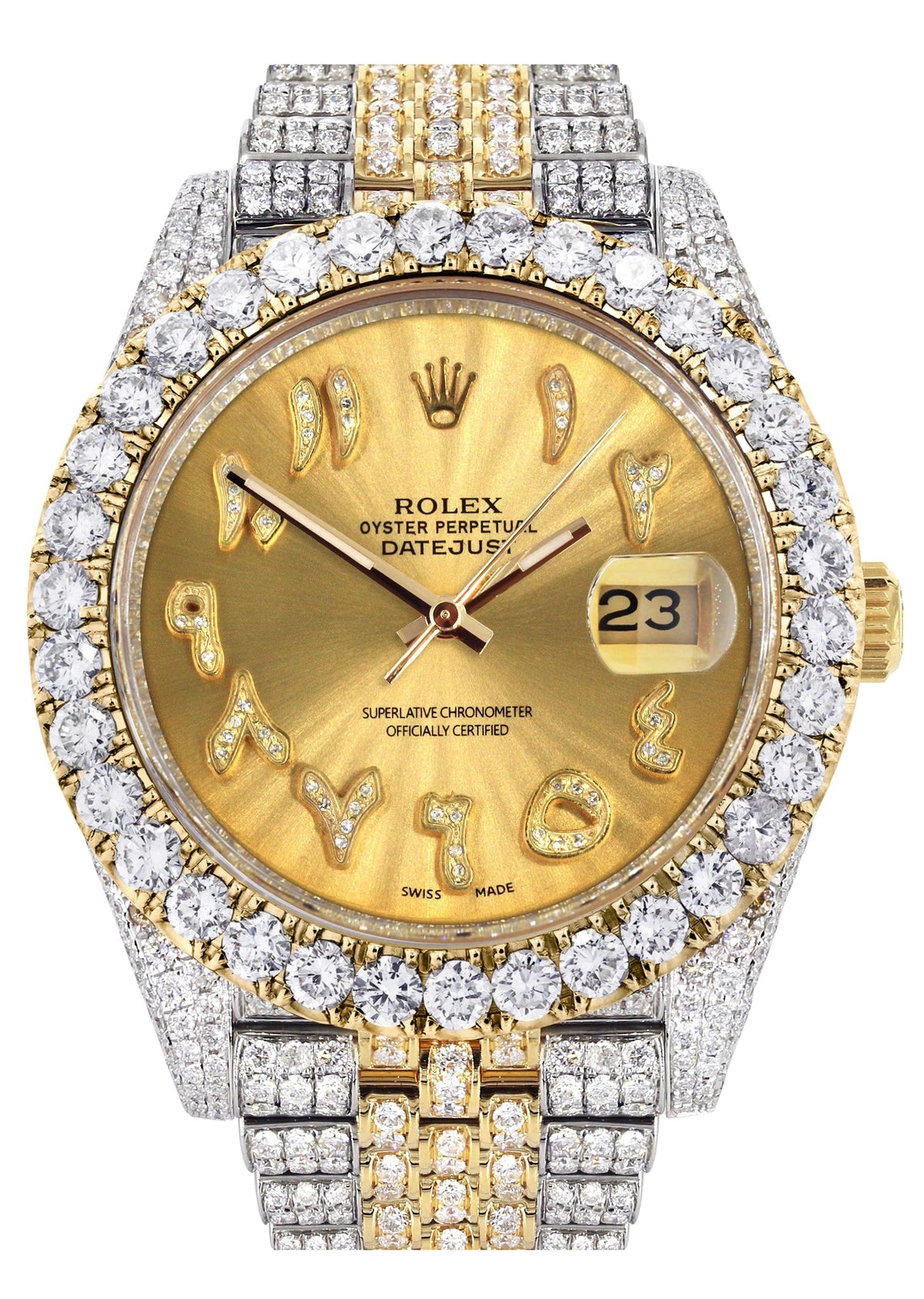 Diamond Iced Out Rolex Datejust 41 | 25 Carats Of Diamonds | Custom Gold Arabic Numeral Diamond Dial | Two Tone | Jubilee Band