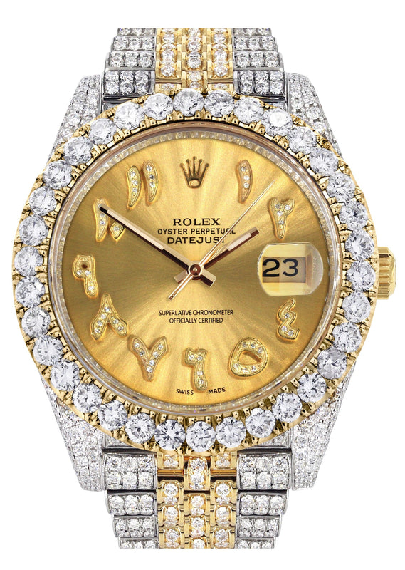 Diamond Iced Out Rolex Datejust 41 | 25 Carats Of Diamonds | Custom Gold Arabic Numeral Diamond Dial | Two Tone | Jubilee Band