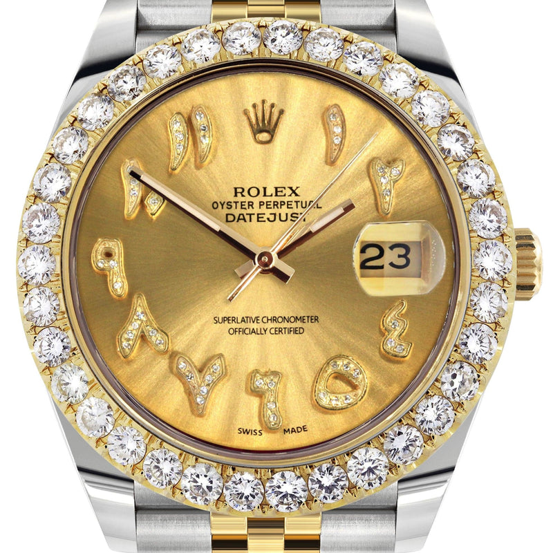 Rolex Datejust 41 Watch | 41 MM | 18K Yellow Gold & Stainless Steel | Custom Gold Arabic Dial | Jubilee Band