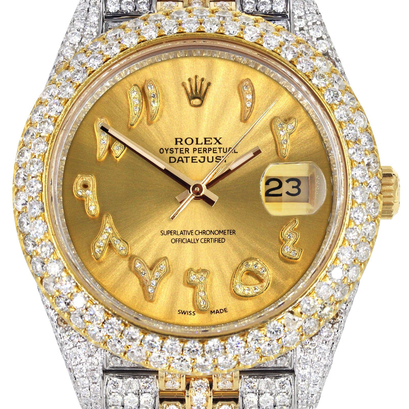 Diamond Iced Out Rolex Datejust 41 | 25 Carats Of Diamonds | Custom Gold Arabic Numeral Diamond Dial | Two Tone | Two Row | Jubilee Band