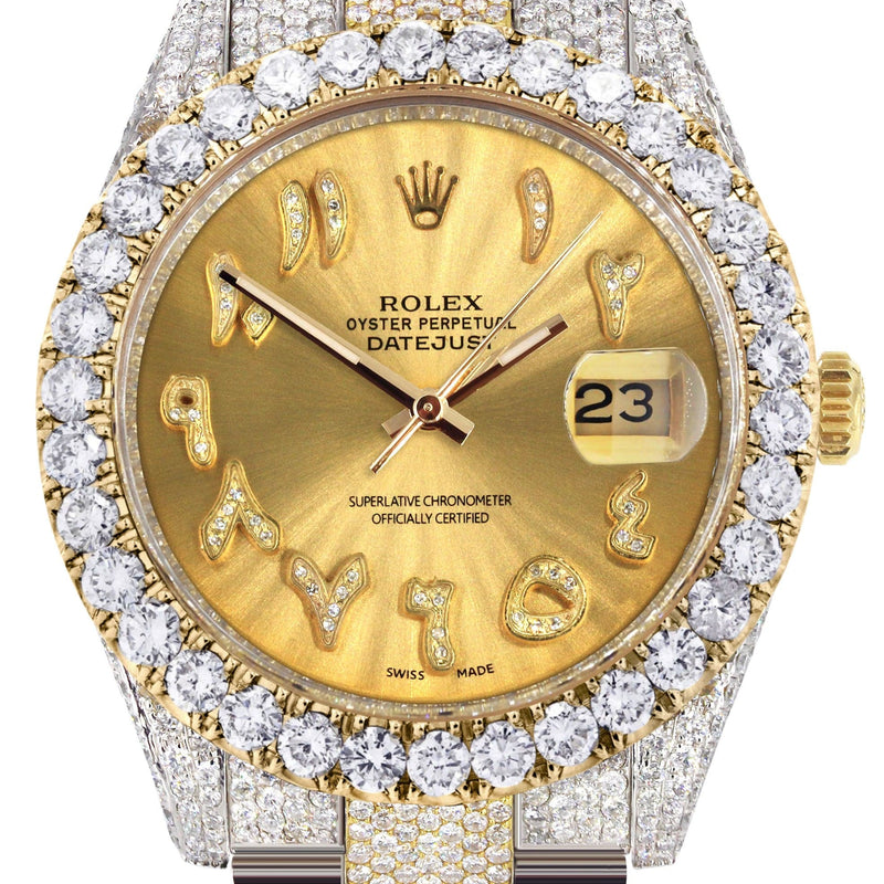 Diamond Iced Out Rolex Datejust 41 | 25 Carats Of Diamonds | Custom Gold Arabic Numeral Diamond Dial | Two Tone | Oyster Band