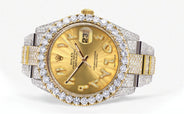 Diamond Iced Out Rolex Datejust 41 | 25 Carats Of Diamonds | Custom Gold Arabic Numeral Diamond Dial | Two Tone | Oyster Band
