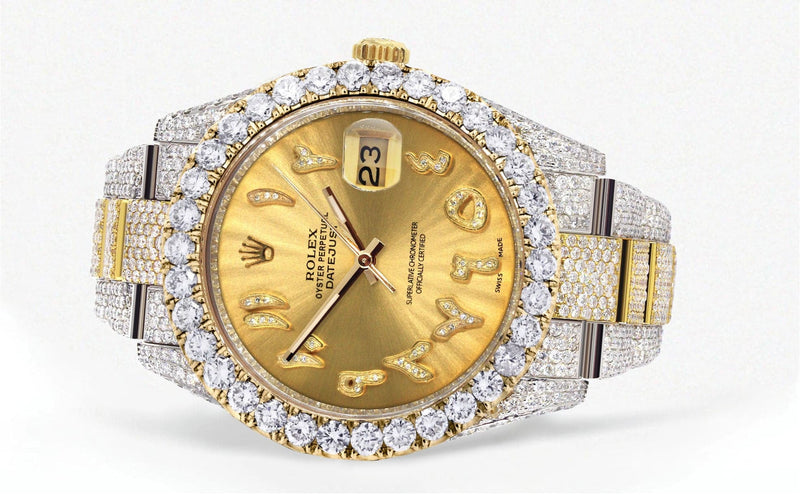 Diamond Iced Out Rolex Datejust 41 | 25 Carats Of Diamonds | Custom Gold Arabic Numeral Diamond Dial | Two Tone | Oyster Band