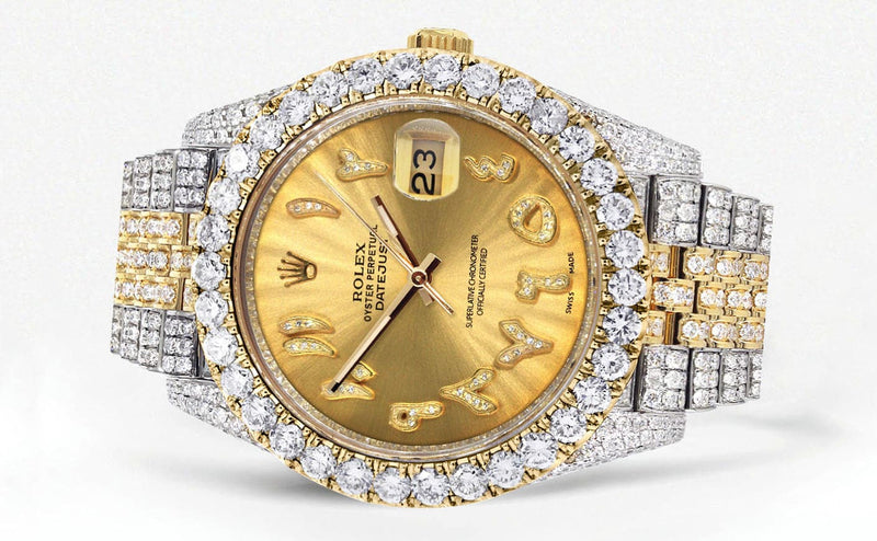 Diamond Iced Out Rolex Datejust 41 | 25 Carats Of Diamonds | Custom Gold Arabic Numeral Diamond Dial | Two Tone | Jubilee Band