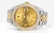 Womens Diamond Iced Out Rolex Datejust 41 | 25 Carats Of Diamonds | Custom Gold Arabic Numeral Diamond Dial | Two Tone | Two Row | Jubilee Band