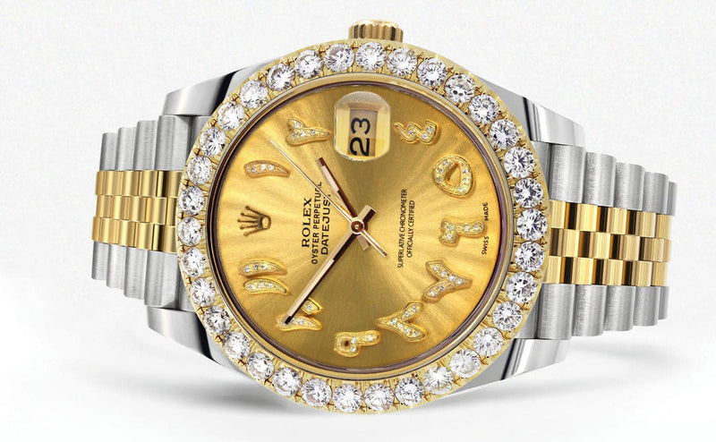 Rolex Datejust 41 Watch | 41 MM | 18K Yellow Gold & Stainless Steel | Custom Gold Arabic Dial | Jubilee Band