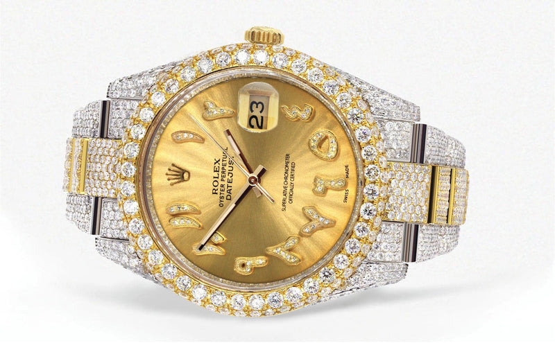 Diamond Iced Out Rolex Datejust 41 | 25 Carats Of Diamonds | Custom Gold Arabic Numeral Diamond Dial | Two Tone | Two Row | Oyster Band