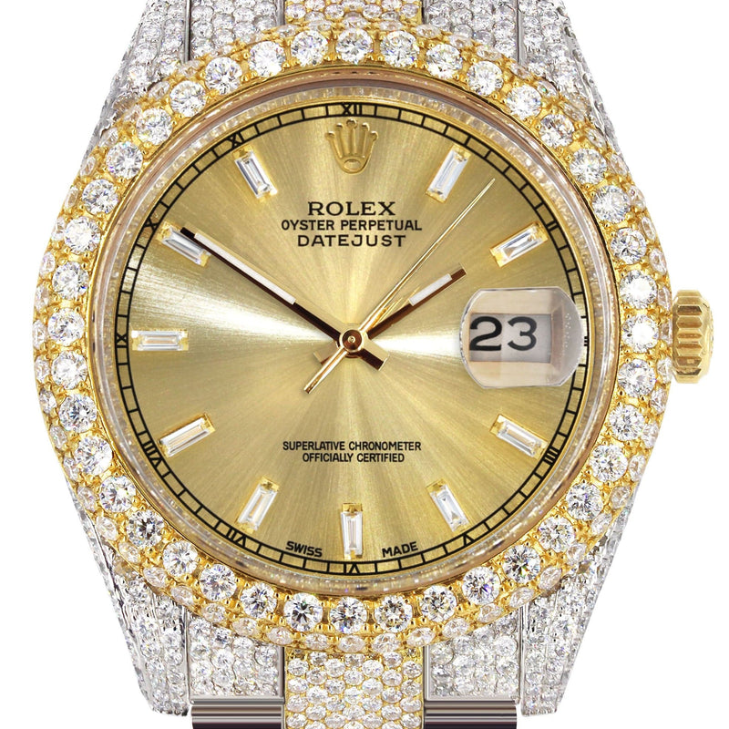 Diamond Iced Out Rolex Datejust 41 | 25 Carats Of Diamonds | Gold Diamond Dial | Two Tone | Two Row | Oyster Band
