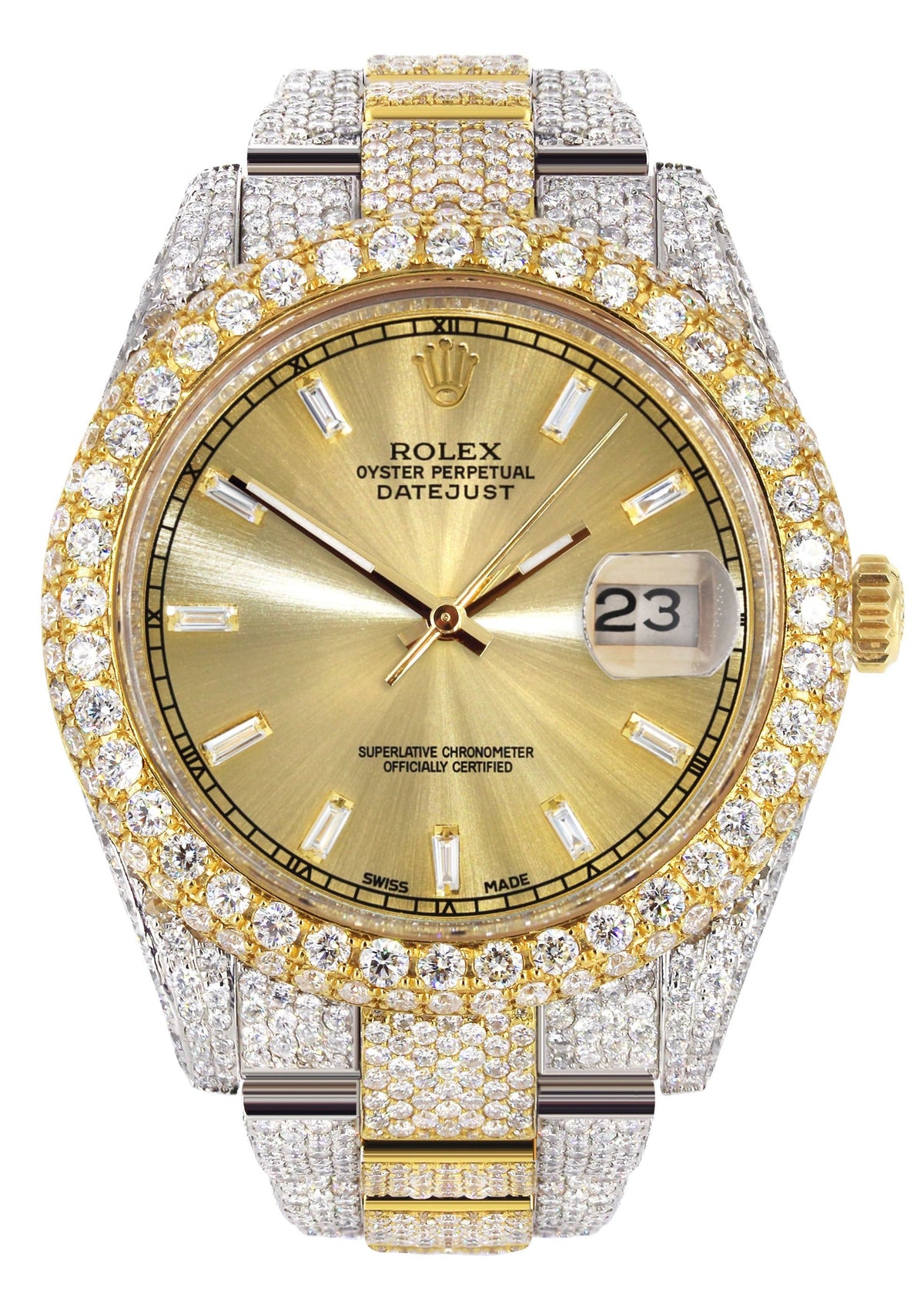 Diamond Iced Out Rolex Datejust 41 | 25 Carats Of Diamonds | Gold Diamond Dial | Two Tone | Two Row | Oyster Band