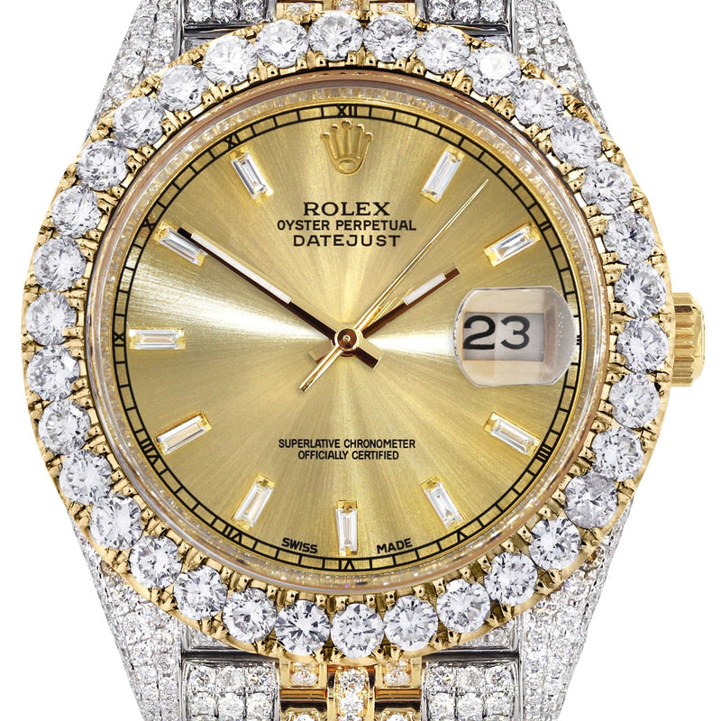 Diamond Iced Out Rolex Datejust 41 | 25 Carats Of Diamonds | Custom Gold Diamond Dial | Two Tone | Jubilee Band