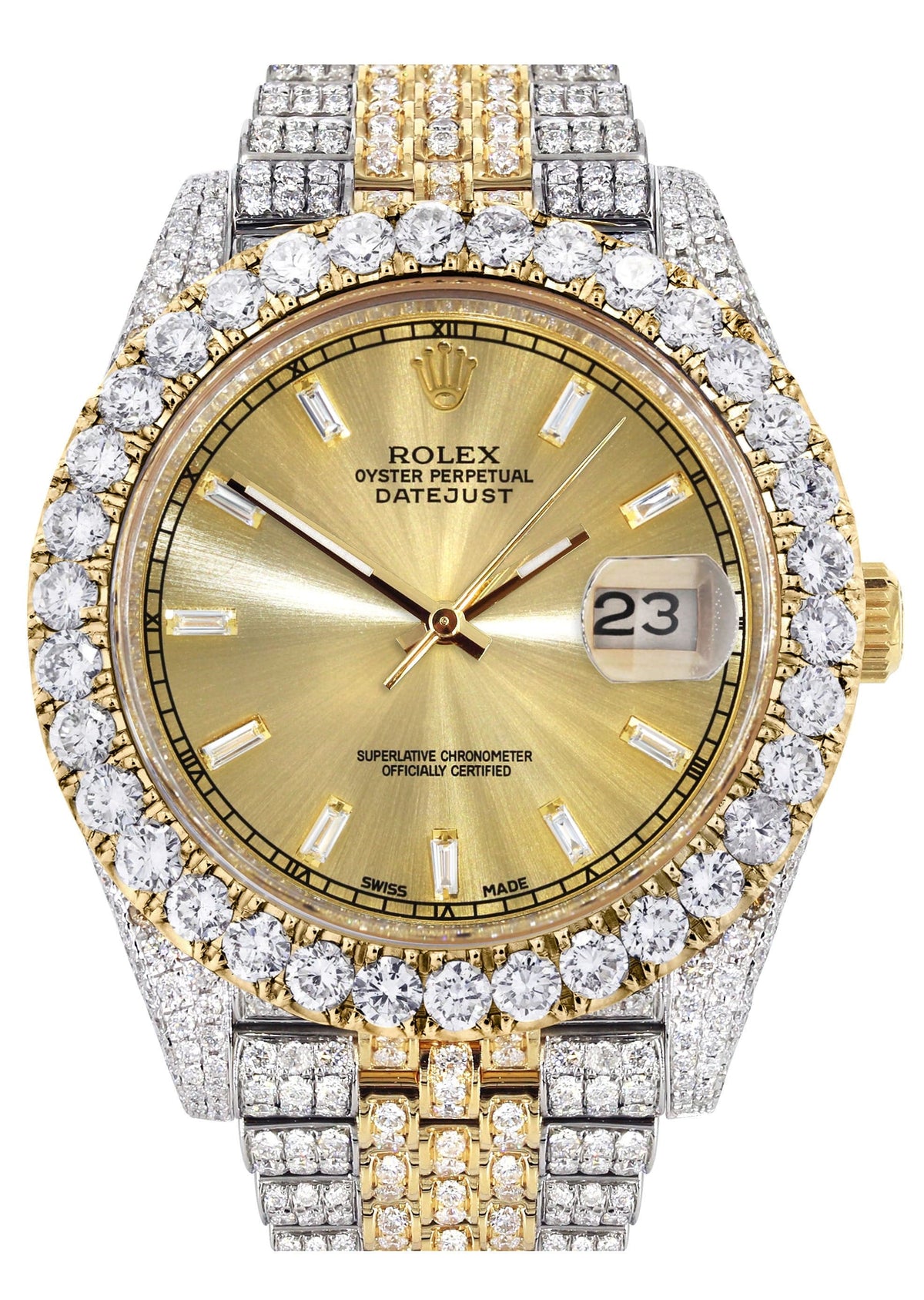 Diamond Iced Out Rolex Datejust 41 | 25 Carats Of Diamonds | Custom Gold Diamond Dial | Two Tone | Jubilee Band