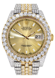Diamond Iced Out Rolex Datejust 41 | 25 Carats Of Diamonds | Custom Gold Diamond Dial | Two Tone | Jubilee Band