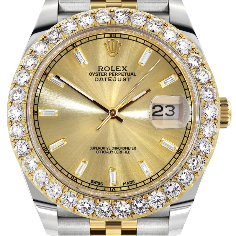 Rolex Datejust 41 Watch | 41 MM | 18K Yellow Gold & Stainless Steel | Custom Gold Baguette Diamond Dial | Jubilee Band