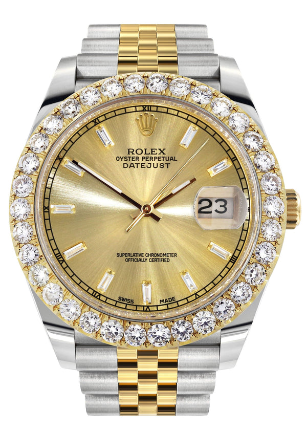 Rolex Datejust 41 Watch | 41 MM | 18K Yellow Gold & Stainless Steel | Custom Gold Baguette Diamond Dial | Jubilee Band