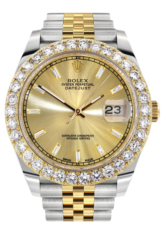 Rolex Datejust 41 Watch | 41 MM | 18K Yellow Gold & Stainless Steel | Custom Gold Baguette Diamond Dial | Jubilee Band