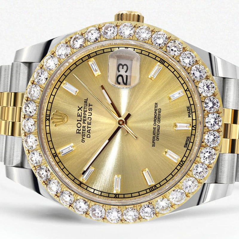 Rolex Datejust 41 Watch | 41 MM | 18K Yellow Gold & Stainless Steel | Custom Gold Baguette Diamond Dial | Jubilee Band
