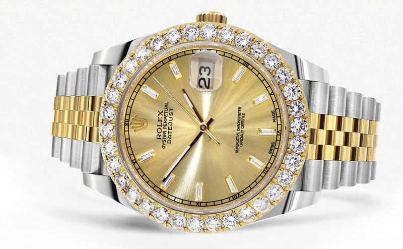 Rolex Datejust 41 Watch | 41 MM | 18K Yellow Gold & Stainless Steel | Custom Gold Baguette Diamond Dial | Jubilee Band