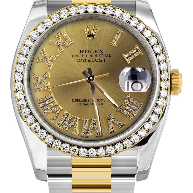 116233 | Gold & Steel Rolex Datejust Watch | 36Mm | Gold Roman Diamond Dial | Oyster Band