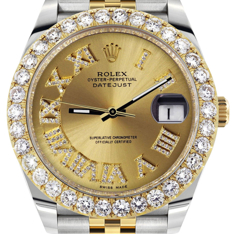 Rolex Datejust 41 Watch | 41 MM | 18K Yellow Gold & Stainless Steel | Custom Gold Roman Dial | Jubilee Band