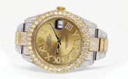 Diamond Iced Out Rolex Datejust 41 | 25 Carats Of Diamonds | Custom Gold Roman Numeral Diamond Dial | Two Tone | Two Row | Oyster Band