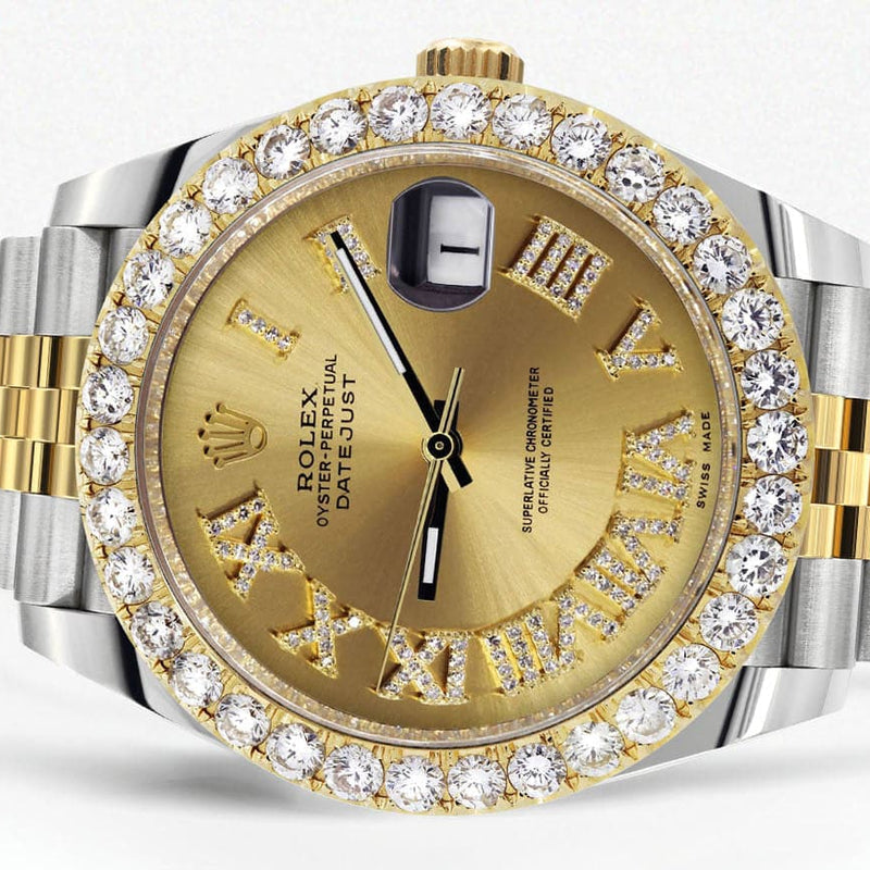 Rolex Datejust 41 Watch | 41 MM | 18K Yellow Gold & Stainless Steel | Custom Gold Roman Dial | Jubilee Band
