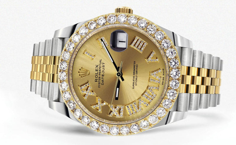 Rolex Datejust 41 Watch | 41 MM | 18K Yellow Gold & Stainless Steel | Custom Gold Roman Dial | Jubilee Band