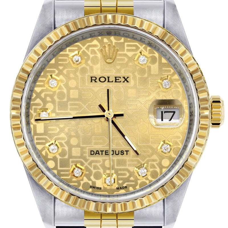 Mens Rolex Datejust Watch 16233 Two Tone | Fluted Bezel | 36Mm | Gold Texture Dial | Jubilee Band