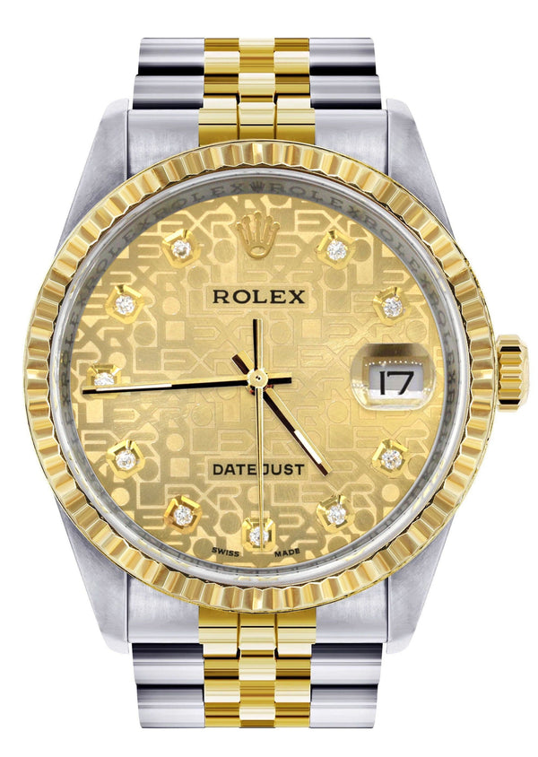 Mens Rolex Datejust Watch 16233 Two Tone | Fluted Bezel | 36Mm | Gold Texture Dial | Jubilee Band