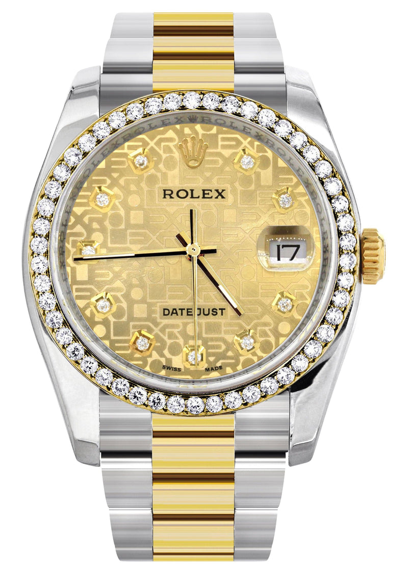 116233 | Diamond Gold Rolex Watch For Men | 36Mm | Gold Texture Dial | Oyster Band