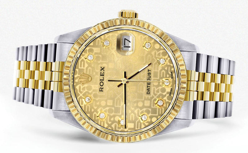 Mens Rolex Datejust Watch 16233 Two Tone | Fluted Bezel | 36Mm | Gold Texture Dial | Jubilee Band