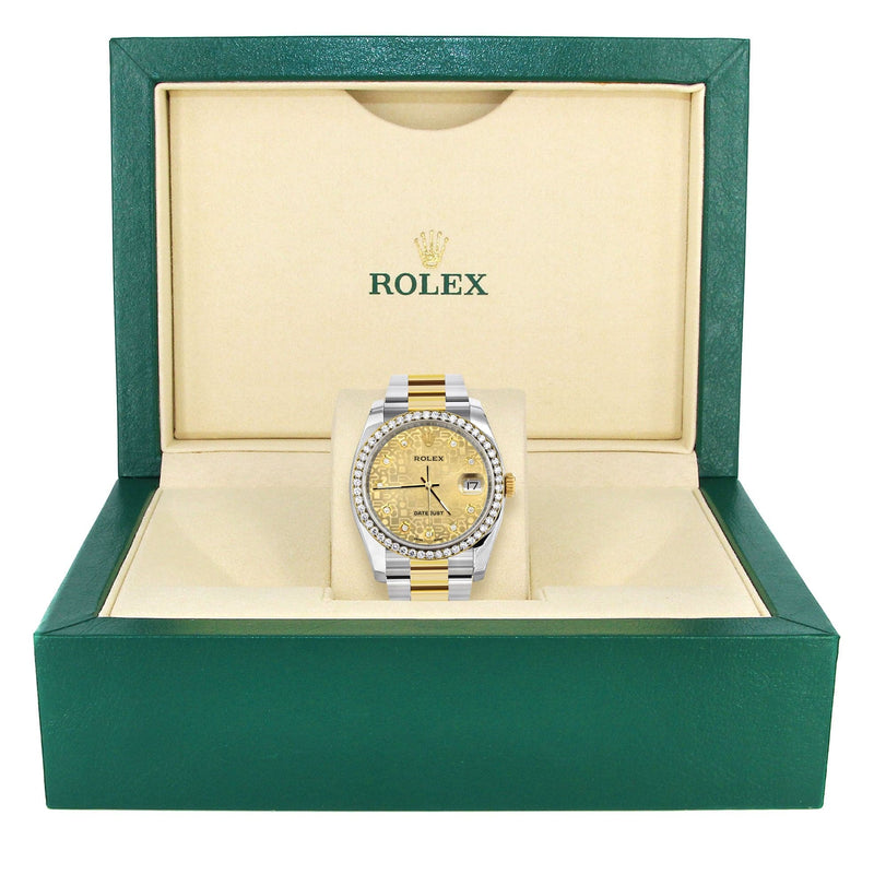 116233 | Diamond Gold Rolex Watch For Men | 36Mm | Gold Texture Dial | Oyster Band