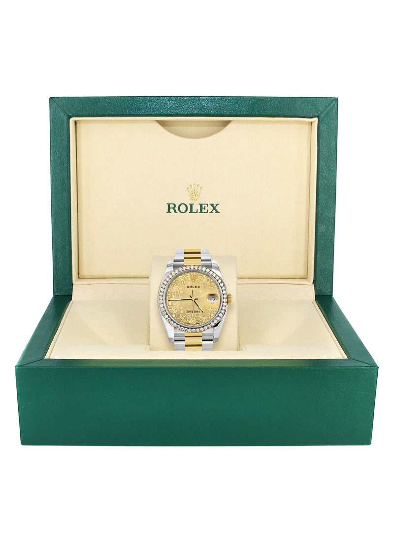 116233 | Diamond Gold Rolex Watch For Men | 36Mm | Gold Texture Dial | Oyster Band